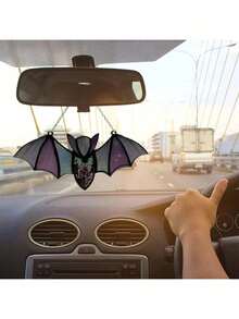 1pc Acrylic Dyed Bat Sunshine Catcher Hanging Decor, Gothic Style Car Accessory, Bat Car Pendant, Cute Rearview Mirror Decoration, Black Bat Car Charm, Sunshine Catcher Window Decor Art, Colorful Bat Pendant For Holiday Wall, Party Venue Prop - Multicolor - View 9