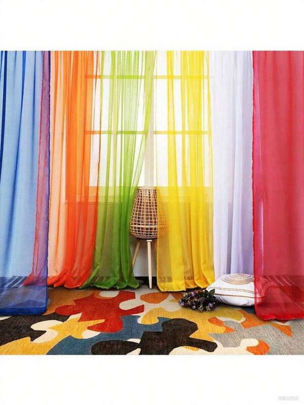 1pc 100cm*200cm Yellow/Green/White/Red/Orange/Navy Blue Tulle Curtain, Party Decor Sheer Curtain, Festival Celebration, Birthday Decoration, Daily Use, Multi-Color Options