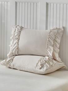 Juego de funda de edredón beige de 2/3 piezas, juego de ropa de cama estilo shabby chic de microfibra lavada suave y transpirable con volantes, funda de edredón linda para mujeres y niñas (1 edredón + 1/2 fundas de almohada)