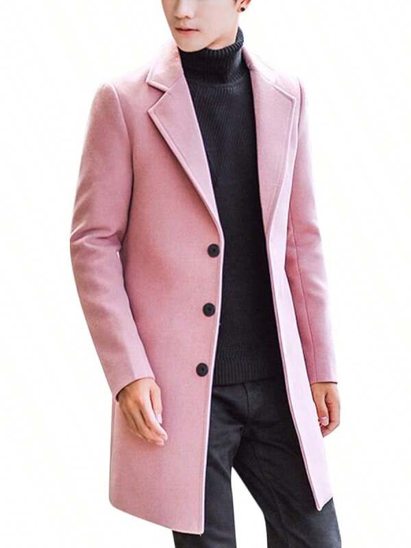 Men's Wool Blend Pea Coat Notched Collar Single Breasted Overcoat Warm Winter Coat, Fashionable 2025 Style