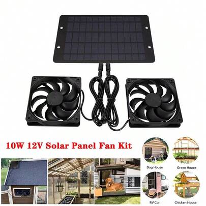 Solar Powered Fan Kit 20W Solar Panel Waterproof DC Exhaust Fan For C-Hicken Coop Camping Greenhouse
