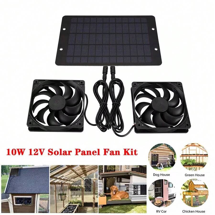 Solar Powered Fan Kit 20W Solar Panel Waterproof DC Exhaust Fan For C-Hicken Coop Camping Greenhouse