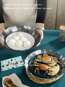 3/1 件不锈钢可折叠蒸架，带滴水盘，可调节设计，适用于蒸水果、蔬菜、海鲜 - 銀色 - 查看 5