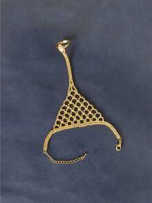 1pc European&American Fashion Accessory, Unique Grid Rhinestone Linked Hand Chain, Sparkling Decor - Gold - View 5