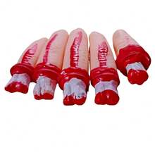 5 buc degete realiste sângeroase de groază tăiate, degete false rupte realiste de Halloween, potrivite pentru Halloween, casă bântuită, teatru, decorare magică pentru petrecere, cosplay, recuzită de decorare pentru petrecere cu parte a corpului ruptă de Halloween