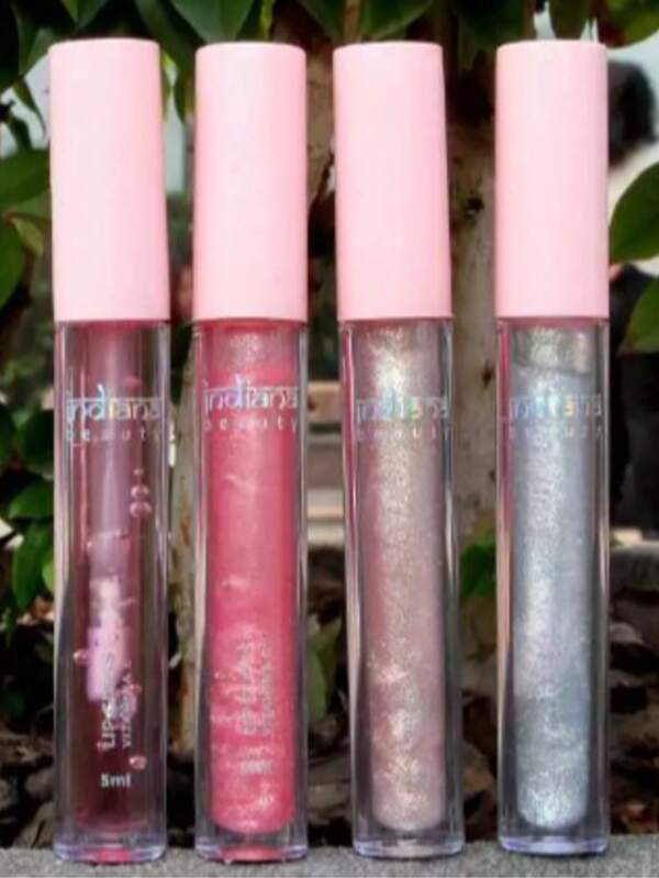 Lip Gloss com Partículas de Brilho 5ml Vitamina E Indiana Beauty Natural Prata Rosa Champagne