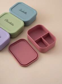 1pc Personalized Customization Name Baby Silicone Food Storage Lunch Box Custom Baby Tableware Three-Compartment Dinner Plate,Halloween Edit,Back To School Fashion,Christmas Gift - Multicolor - View 5