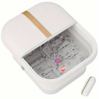 Beinilai Collapsible Foot Spa Bath-With Heat And Bubbling Function, 6 Shiatsu Non-Electric Massage Rollers To Relax The Feet, With Smart Heating, Suitable For Home Spa Use