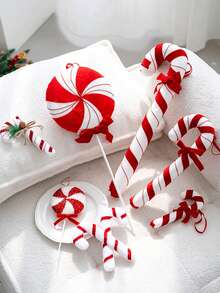 1pc/6pcs Red & White Plush Candy Cane, Christmas Tree Decoration Hanging Ornament, Photography Prop, Suitable For Indoor/Outdoor Christmas, Bar, Party Decor - Multicolor - View 2