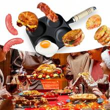 Non Stick Frying Pan, 4-Hole Medium-Sized Frying Pan, Induction Cooker, Healthy Cooking Pan With Wooden Handle, Frying Pan, Egg Frying Pan, 4-Cup Pancake Pan, Suitable For Breakfast, Suitable For Gas Stoves And Induction Cookers, Easy To Clean Non Stick Pan, Family Dinner Supplies, Party Supplies - Black - View 3