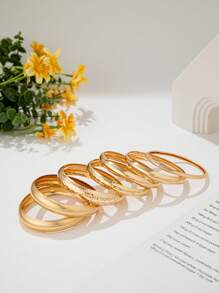Set de 7 piezas de pulseras brazaletes con aros de metal gruesos, set de pulseras para mujer, conjunto de brazaletes apilados como joyería para mujeres, set de brazaletes con aros anchos