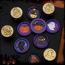 Série mignonne de sorcière et de squelette pour Halloween 15 mm Mini Cachet de cire - Parfait pour les lettres d'amour, les invitations, les cartes de fête, les journaux, le scrapbooking, les bricolages