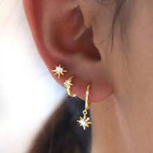 Set Of 3 Pairs Of Luxurious Star-Shaped Earrings With Sparkling Cubic Zirconias - Dorado - Ver 5