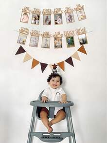 1st Birthday Photo Banner For Baby From 1 Months To 12 Months, First Birthday Decorations Boy Girl Monthly Milestones Garland | First Birthday Photo Banner Pre-Strung With Frame,Baby's First Birthday Party Supplies, Decorative Banners