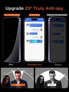 2-Pack 9H High Toughness Privacy Screen Protector Compatible With IPhone 11-17 Full Series, One-Time Application, Easy Installation, Precise Fit, No Bubbles Or Edges; Ultra-Clear Front Display, Side Privacy Protection, Smooth Touch, Scratch-Resistant. - Black - View 4