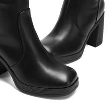 Botas altas hasta la rodilla con tacón grueso y bloque, plataforma con punta cuadrada, de unicolor y con cremallera lateral, de moda tipo go-go - Negro - Ver 6