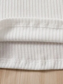 女童长袖罗纹高领毛衣 + PU 皮革迷你裙 + 帽子三件套，适合休闲外出、节日、派对、秋季/春季 - 白色 - 查看 10