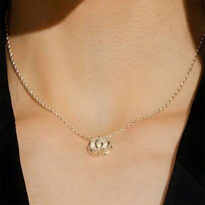 Gucci Ladies' Pure Silver Necklace, Gucci Marmont Sterling Silver Double G Pendant Necklace,Elegant And Casual Style Suitable For Daily Wear, Dating And Gift Giving YBB770724001