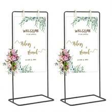 2Pcs Black Wedding Sign Stand,Adjustable Metal Poster Holder With Leather Straps, Floor Stand Easel For Wedding Birthday Party Event Decor Mother's Day Decorations( 68.9inches) - 黑色2Pcs - 查看 1