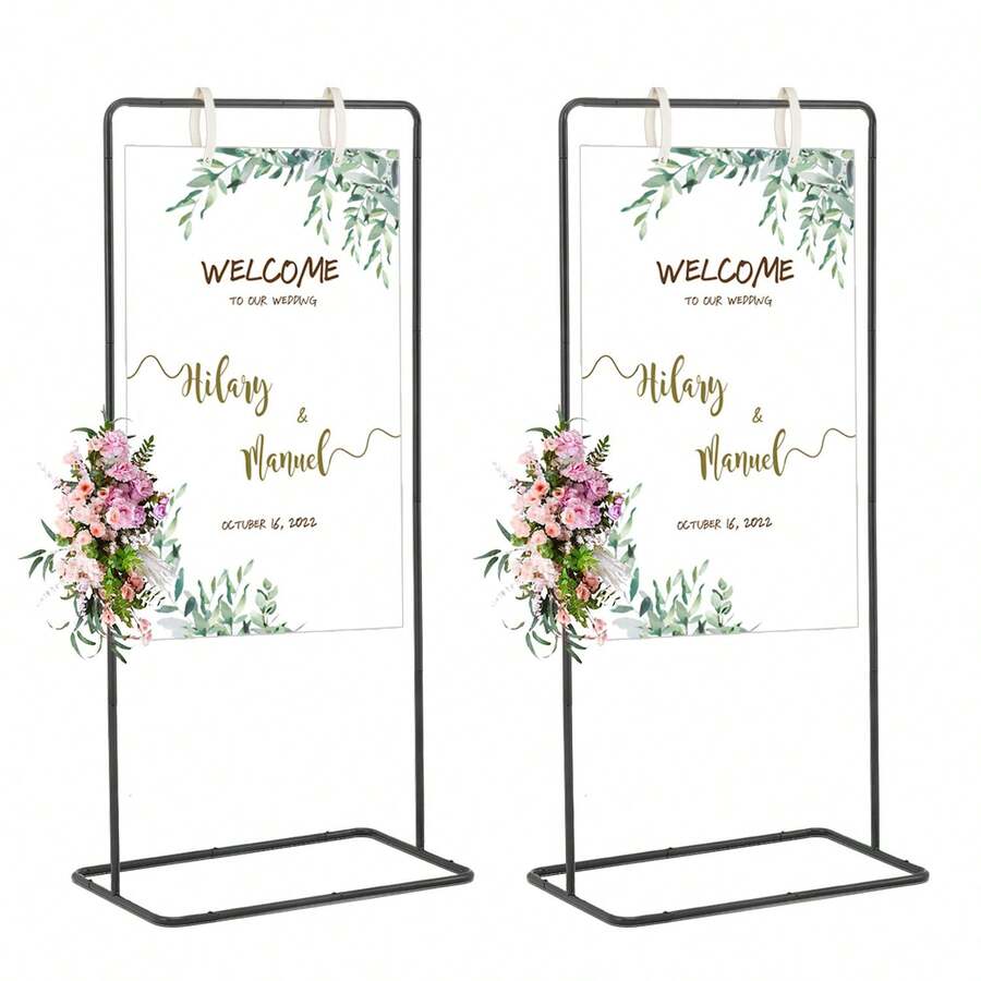 2Pcs Black Wedding Sign Stand,Adjustable Metal Poster Holder With Leather Straps, Floor Stand Easel For Wedding Birthday Party Event Decor Mother's Day Decorations( 68.9inches) - 黑色2Pcs - 查看 1