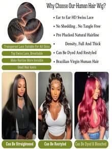Body Wave Lace Front Wigs Human Hair 13x4 HD Transparent Glueless Wigs Human Hair Pre Plucked Bye Bye Knots 200 Density Brazilian Water Wave Human Hair Wig For Women With Baby Hair Natural Color 40inch - Natural Black - 查看 9