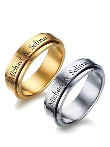 6mm Stainless Steel Personalized Spinner Ring, Unisex Custom Engraved Couple Rings, Engagement Wedding Gift, Stress Relief Jewelry - Gold - View 4