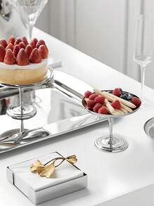 1 PC 6-Inch Circular Cake Stand, Dessert And Fruit Tray,Stainless Steel Trays Are Suitable For Holiday Events Such As Weddings, Parties, Christmas, Birthdays, Etc - Silver - View 6