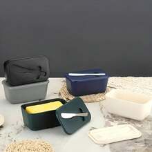 1 Set Butter Dish, Including 1 Large Butter Pot (For Countertop), 1 Sealed Butter Holder, And 1 Separate White Butter Knife, Kitchen Christmas Gift - Multicolor - View 8