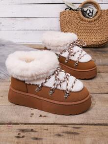 Sandalias de plataforma para mujer - Botas de nieve cálidas y duraderas para exteriores con suela antideslizante y cómoda, pantuflas de invierno con suelas planas reforzadas