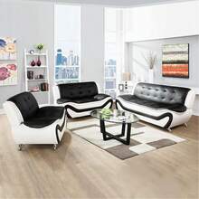 Leather Living Room Furniture Sets, Sectional Sofa Sets Modern Faux Leather Couch 6-Seat Sofa For Living Room(Sofa+Loveseat+Chair)Furniture Living Room Living Room Set Sectional Couch, Black & White - Đen & Trắng-6 chỗ ngồi (Sofa + Ghế dài + Ghế) - Xem 9