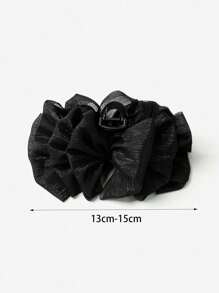 1pc Women's Solid Color Shiny Organza Oversized Bow Hair Clip, Elegant Fashion Accessory Suitable For Everyday Use (Hair Clip Size: 13cm-15cm) - Black - View 2