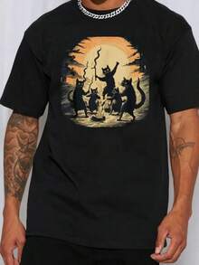 3D Printed Funny Capybara T-Shirts For Women Retro Pattern T-Shirt Summer Casual Fashion 3 Roses Round Neck Top Streetwear - 黑色 - 查看 1