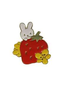 1pc Fashionable Cute Zinc Alloy Enamel Strawberry Rabbit Brooch Accessory - Red and White - View 4