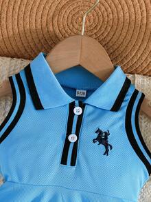 Đầm thêu cổ áo phong cách đại học dễ thương, thoáng khí, thoải mái cho bé gái, Đầm thời trang mùa hè thanh lịch cho bé gái - Màu xanh lam - Xem 3