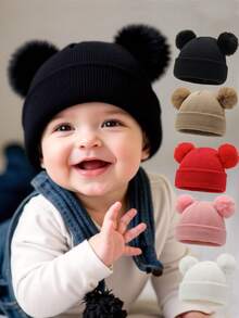 1 chiếc mũ len cho bé sơ sinh, mũ len trẻ em unisex, phụ kiện cho bé, mũ beanie cho trẻ sơ sinh, mũ co giãn, cho bé từ 0-3 tuổi. - Bóng đôi - Xem 1