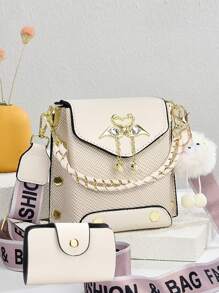 迷你手机包套装 - 时尚印花单肩包和斜挎包 - 黑色 - 查看 9