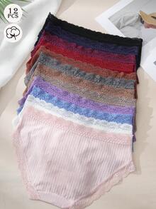 12 Pack Cotton Underwear For Women Lace Cheeky Bikini Panties Full Coverage Soft Stretch Hipster Ladies Briefs S-XL - 彩色 - 查看 5