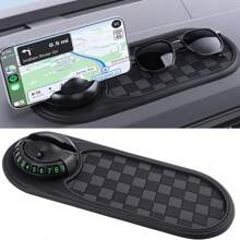 Multifunction Car Anti-Slip Mat, Rotatable Anti Skid Car Dashboard Pad With Temporary Parking Number, Universal Car Anti Slip Mat With Phone Holder For Phones Sunglasses Keys Gadget