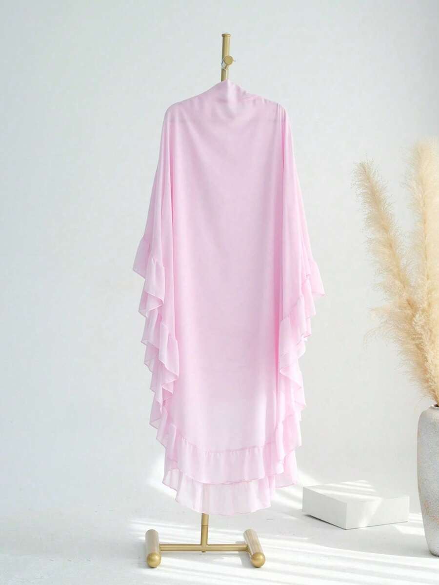 新款褶皱式高品质双层高领系带纯色祈祷围巾，穆斯林女士长款尼卡布雪纺头巾，适合女性日常穿着、户外祈祷，优雅甜美，四季皆宜。 - 彩色 - 查看 1