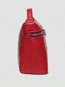 1 pieza Bolso bandolera cuadrado de textura de avestruz de unicolor en PU, adecuado para combinar con la moda diaria y salidas de las mujeres - Rojo - Ver 3