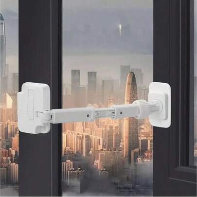 1 件锁、防开窗、无需打孔、窗锁、防夹、防盗锁、外部窗限位器、可调节长度可调节塑料窗锁，带限位链，用于通风和定位、用于家庭保护硬件的窗户限位锁、家庭和办公室防盗设计、易于安装的推拉门、家庭安全锁、现代锁、坚固的结构