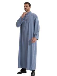 Arabischer Herren einfarbiger Stehkragen Doppelreiher Lange Robe