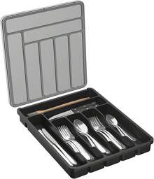 Fast Delivery Lifewit Silverware Organizer With Lid, Covered Utensil Tray Kitchen Drawer And Countertop, Plastic Cutlery And Flatware Storage Box Spoons Forks Knives Holder, 6 Compartments, Black Quality Assurance 9GUQ - màu đen - Xem 2