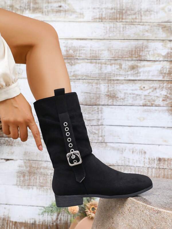 Teenage Girls Fringe Design Versatile Comfortable Suede Elegant Boots, Suitable For Autumn/Winter, Black