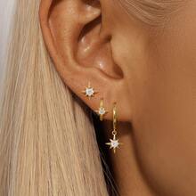 Set Of 3 Pairs Of Luxurious Star-Shaped Earrings With Sparkling Cubic Zirconias - Dorado - Ver 1
