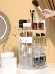 360° Rotating Rhinestone Texture Makeup Organizer Box, Acrylic Desktop Cosmetic Storage Rack For Lipstick, Skincare, Perfume, Vanity Table Bathroom Counter Storage, For Holiday Beach, Bathroom Collection, Bedroom Collection, Large Capacity - Clear - View 4