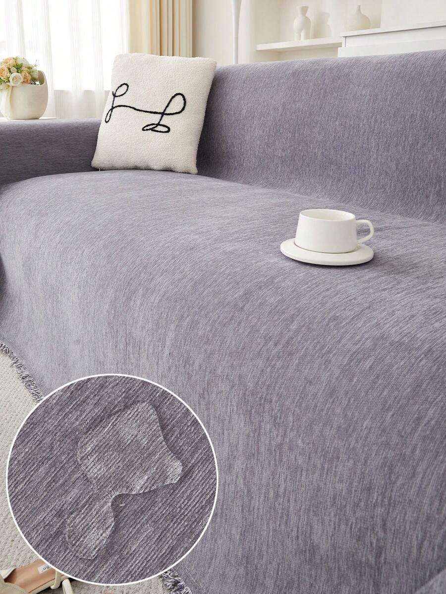 1pc Solid Color Pet Waterproof Sofa Slipcover, Anti-Cat Scratch Sofa Cover, Four Seasons Universal Couch Cover Sofa Towel Furniture Protector For Bedroom Office Living Room Home Decor - 淺灰色 - 查看 1