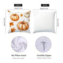 1pc Autumn Pumpkin & Maple Leaf Decorative Pillow Cover, Single-Sided Printed Velvet Fabric, 45*45CM/18*18inch Cushion Cover For Modern Fabric Sofa Indoor Decor, Party Decoration