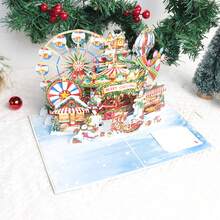 1 张圣诞快乐弹出式卡片，摩天轮，游乐园圣诞老人，圣诞雪人，旋转木马主题派对邀请卡（带信封） - 歡樂 - 查看 6