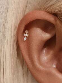 SereneSpark 1 pieza Pendientes de cartílago chapados en oro de 18K con plata de ley 925 y CZ multicolor, joyería hipoalergénica antioxidante para todas las partes de la oreja, adecuada para uso diario casual, oficina, boda, fiesta, citas y viajes de vacaciones, regalo ideal de cumpleaños y despedida de soltera para ella - Dorado - Ver 6